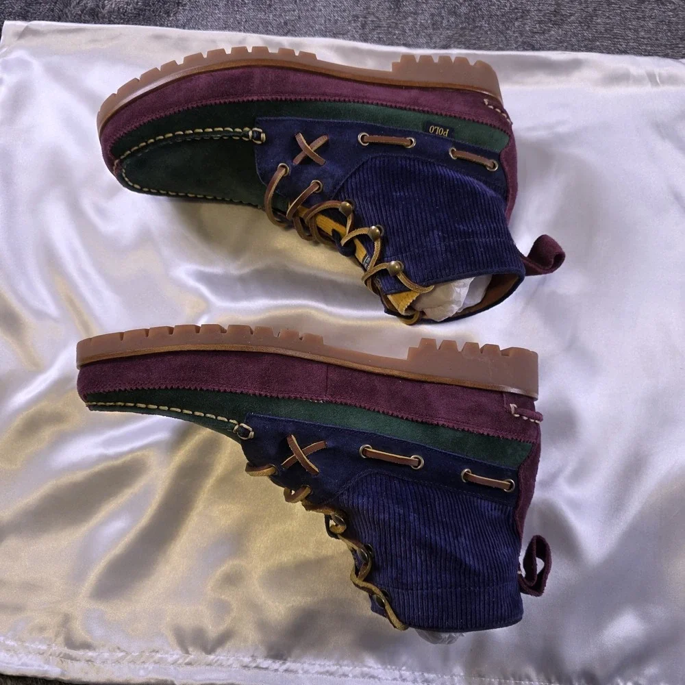 Ralph Lauren Polo Country Ranger Mid Suede Corduroy Boots Colorblocked Size 9.5